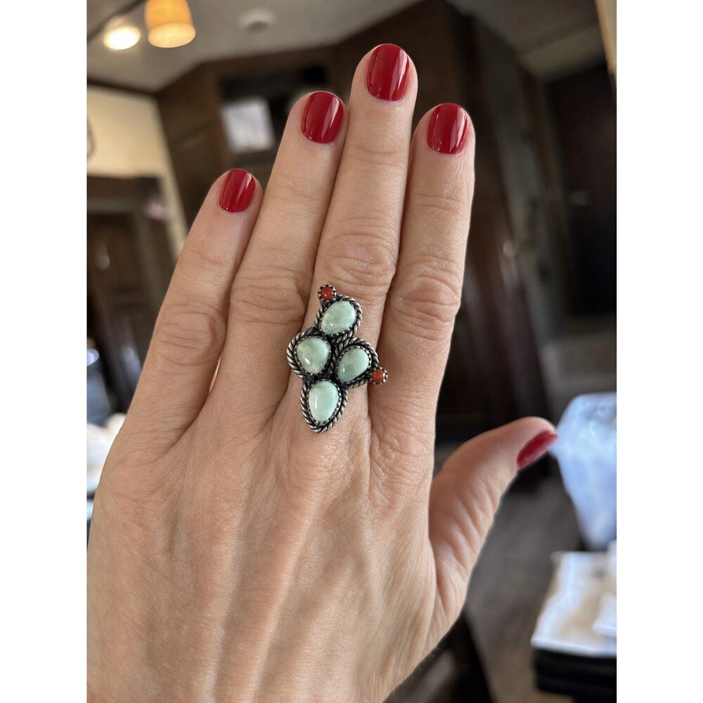 Paloma Turquoise Cactus Ring in Sterling Silver Adjustable - Picture 3 of 10